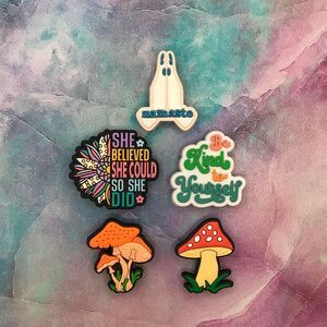 Shoe Charm Set Namaste Motivational Quotes Mushrooms